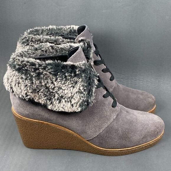 Cole Haan Coralie Wedge Bootie, Grey Waterproof Suede, Womens size 9.5 - Picture 1 of 8